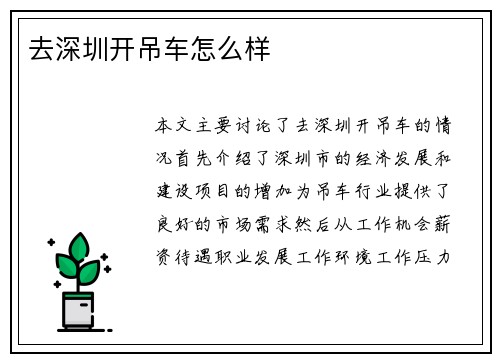 去深圳开吊车怎么样