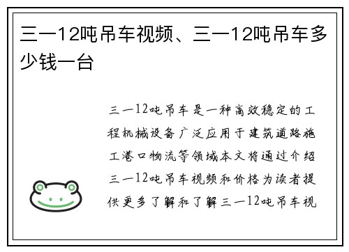 三一12吨吊车视频、三一12吨吊车多少钱一台