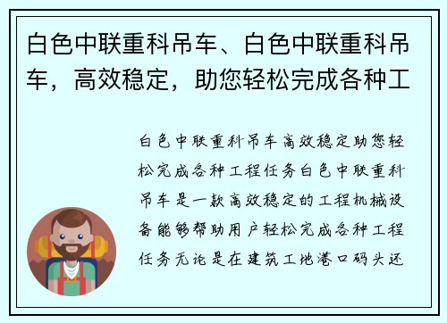白色中联重科吊车、白色中联重科吊车，高效稳定，助您轻松完成各种工程任务